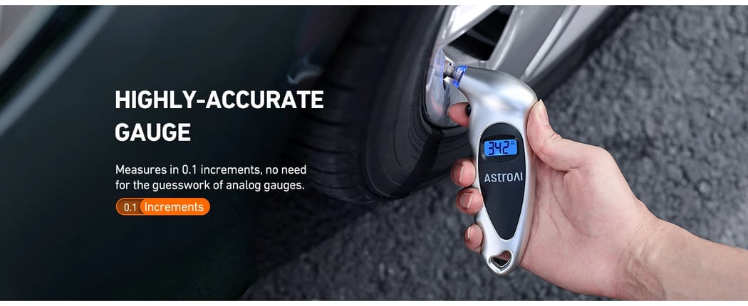 AstroAI 3 Pack Digital Tire Pressure Gauge with 4 Settings for Cars, Bikes, Trucks; Backlit LCD & Non-Slip Grip, 150 PSI, Silver