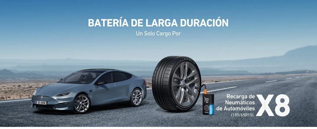 AstroAI Compresor Aire Portátil, Inflador Ruedas Coche, Compresor Aire Coche, Hinchador Ruedas Coche con Batería Recargable de 2000 mAh x 2 y Luz LED