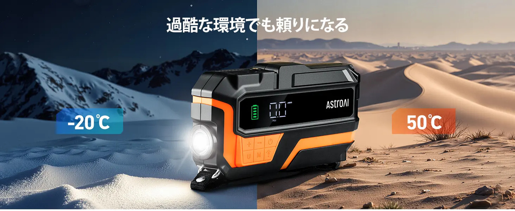 AstroAI M12 ジャンプスターター 1034kPaエアーコンプレッサー付 12000mAh 4000Aピーク電流 車用エンジンスターター（ガソリン全排気量車・最大10.0Lディーゼル車対応） 自動停止機能付タイヤインフレーター 12V 車緊急始動 10種類の安全保護 モバイルバッテリー LED緊急ライト PSE認証済 USB-C付き