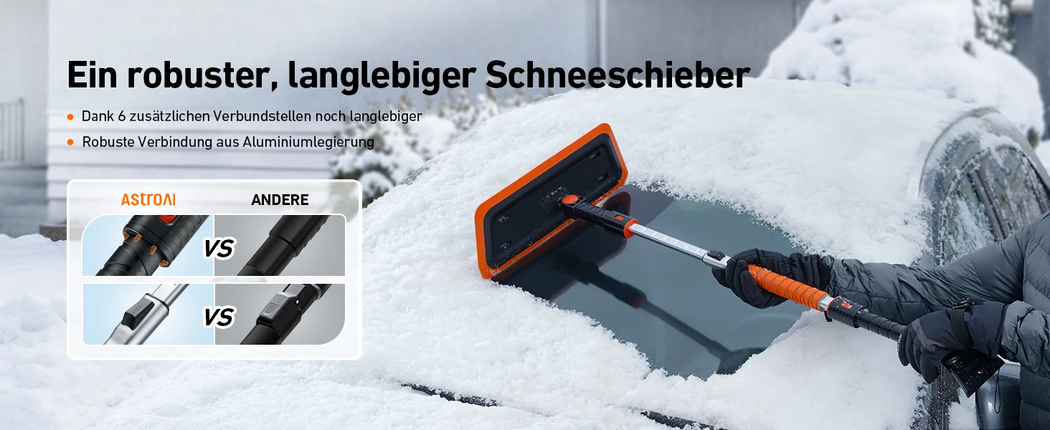 AstroAI 119CM Schneebesen und Abnehmbarer Eiskratzer Auto 2-in-1 mit Lackschonendem Silikonkopf für Autos, PKW, LKWs, SUVs