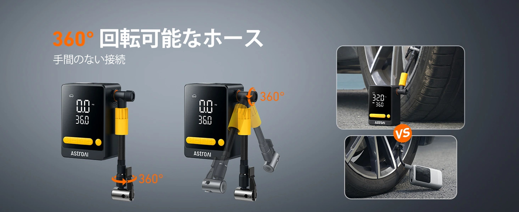 AstroAI L10 Mini自転車 空気入れ 電動 エアーコンプレッサー 電動空気入れ 150PSI 自動停止 空気入れ 自転車 LEDライト付 自動車、自転車、バイク、ボール対応