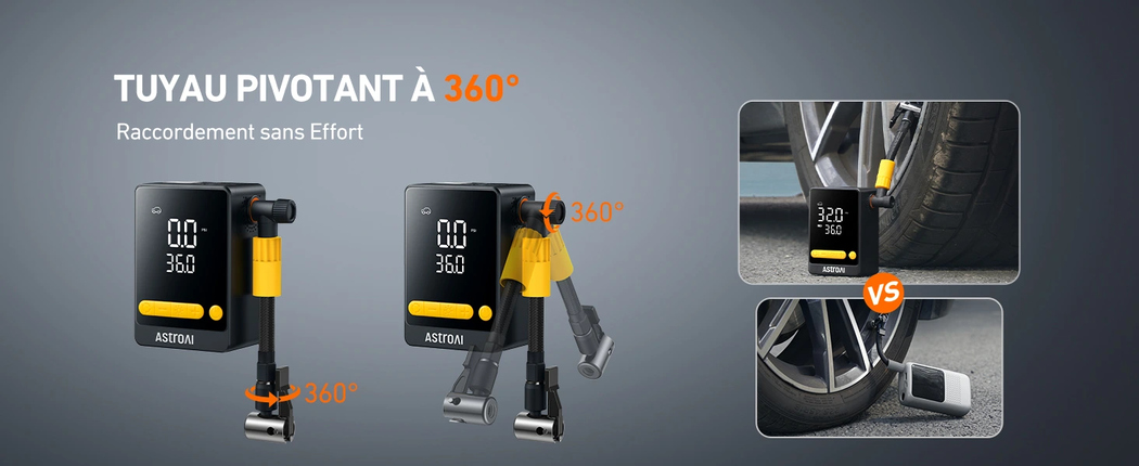 AstroAI Gonfleur Pneus Voiture Sans Fil, Compresseur Air Portatif, Arrêt Auto, Écran LED