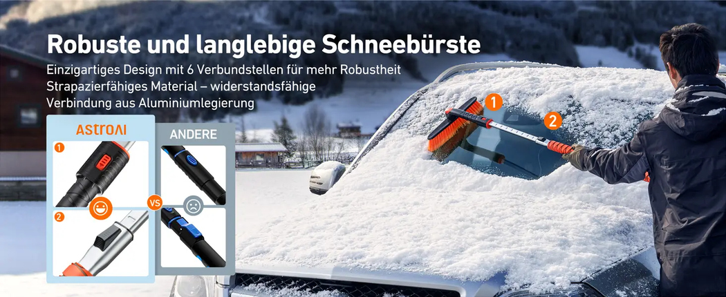 AstroAI Eiskratzer Auto mit Besen 158CM Lang Ausziehbarer Schneebesen Abnehmbarer Eisschaber mit Schaumstoffgriff & 360 °
