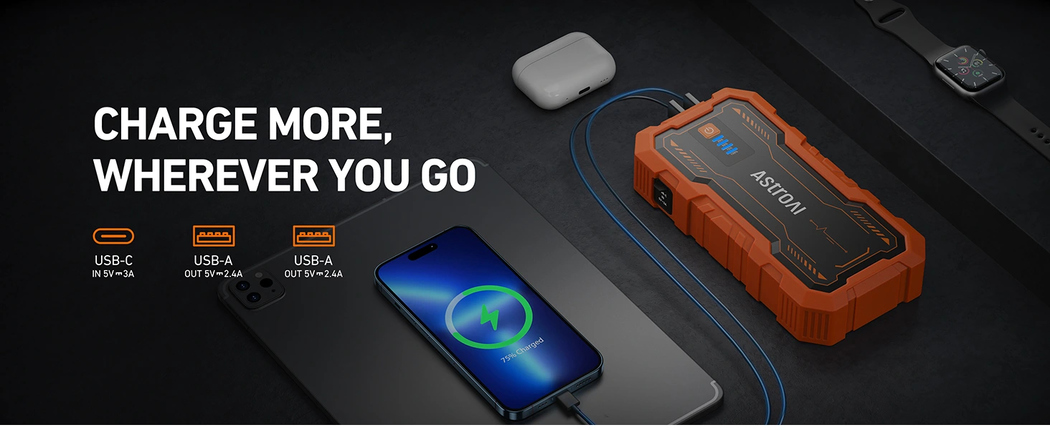 AstroAI S8 Pro Car Jump Starter Power Bank, 3000A Portable Car Battery Jump Starter for 12V Vehicles Up to 9.0L Petrol & 7.0L Diesel Engines (Orange)