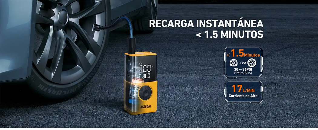 AstroAI L7S Inflador de Neumáticos Portátil, Compresor de Aire Inalámbrico, con Visualización Digital de Doble Valor, Bomba de Neumáticos de Coche de 150 PSI