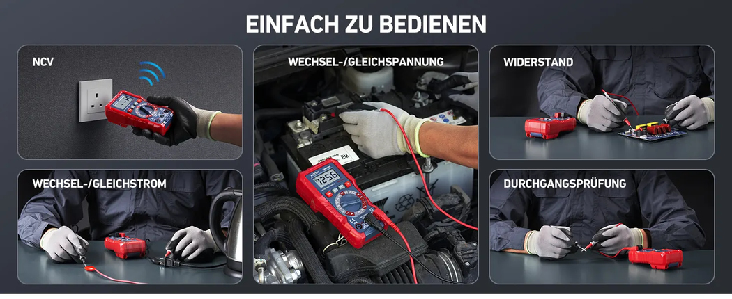 AstroAI Digital Multimeter, Spannungsmesser für AC/DC-Spannung und -Strom, Widerstand, Diode, Durchgang und NCV (DM200M)