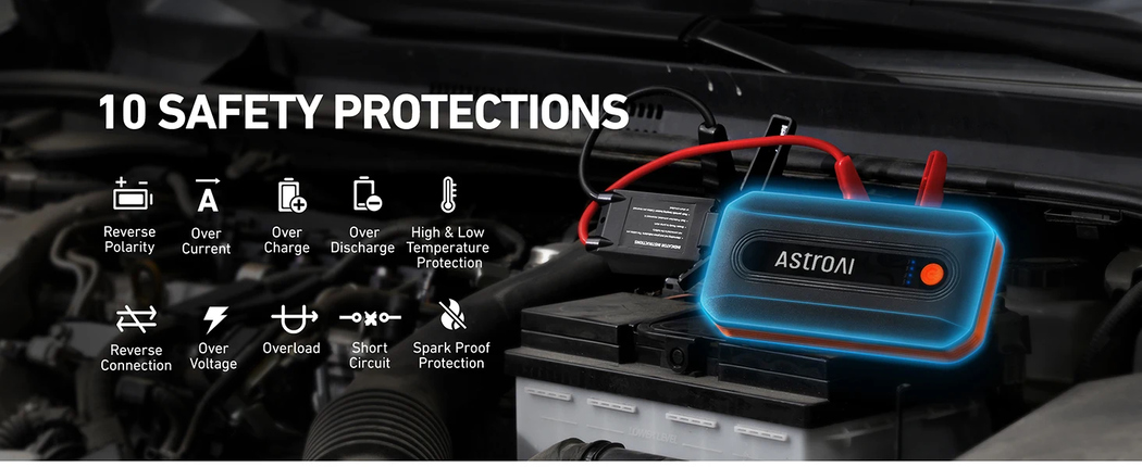 AstroAI Car Battery Jump Starter Power Bank 2000A for 12V Vehicles (7.0L Petrol / 5.5L Diesel) and Moto,Smart Car Jump Pack with Smart Battery Clamps & LED Torch, Orange
