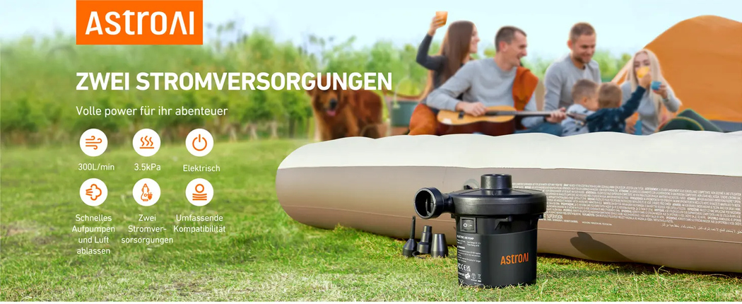 AC/DC Elektrische Luftpumpe 2 in 1 Elektropumpe für Luftmatratze Tragbare Inflator-Deflatorpumpen mit 3 Düsen