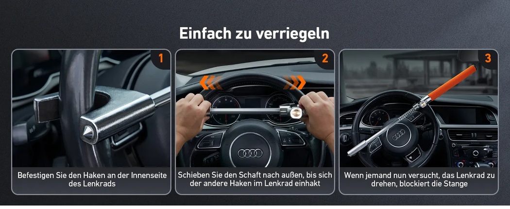 AstroAI Lenkradkralle, Lenkradschloss für Auto, Wegfahrsperre Auto, Einstellbare Diebstahlsicherung mit 3 Schlüsseln für Autos/SUV/LKW Universal