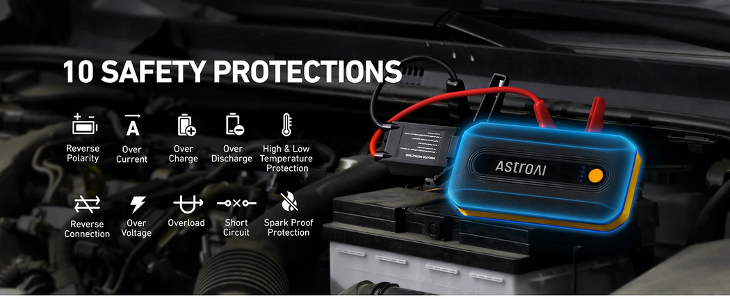 AstroAI Car Battery Jump Starter Power Bank 2000A for 12V Vehicles (7.0L Petrol / 5.5L Diesel) and Moto,Smart Car Jump Pack with Smart Battery Clamps & LED Torch, Yellow