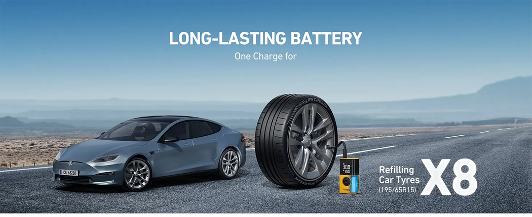 AstroAI L7S Tyre Inflator Portable Air Compressor Cordless Bike Pump with Digital Dual Values Display, 150 PSI Car Tyres Pump with LED Lights