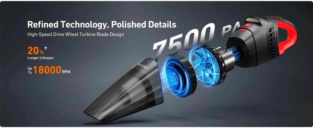 AstroAI Car Vacuum, Portable Handheld Vacuum Cleaner with 12V DC Power, LED Light and 16.4 Ft Cigarette Lighter Cord, Car Cleaning Kit with 3 Filters for Quick Cleaning