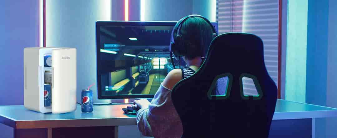 AstroAI Tiny Mini Fridge for Bedroom, Office, Dorm, 6 Liter/8 Cans, 110V AC/ 12V DC, Beige