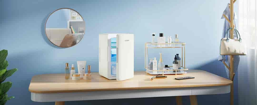 AstroAI Tiny Mini Fridge for Bedroom, Office, Dorm, 6 Liter/8 Cans, 110V AC/ 12V DC, Beige