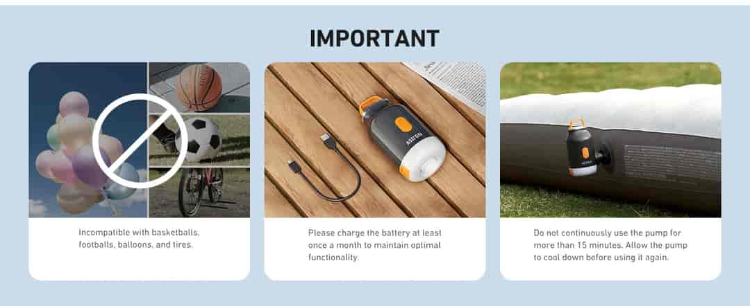 AstroAI Mini Air Pump for Inflatable, Air Mattress Pump with Rechargeable 3000mAh Battery to Inflate Deflate, Electric Air Pump (Gray)