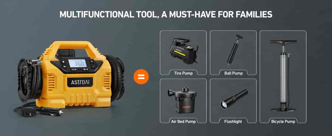 AstroAI Quick Trick Inflator with HD Screen, 3 Power Sources & Dual Powerful Motors, 160 PSI, Yellow