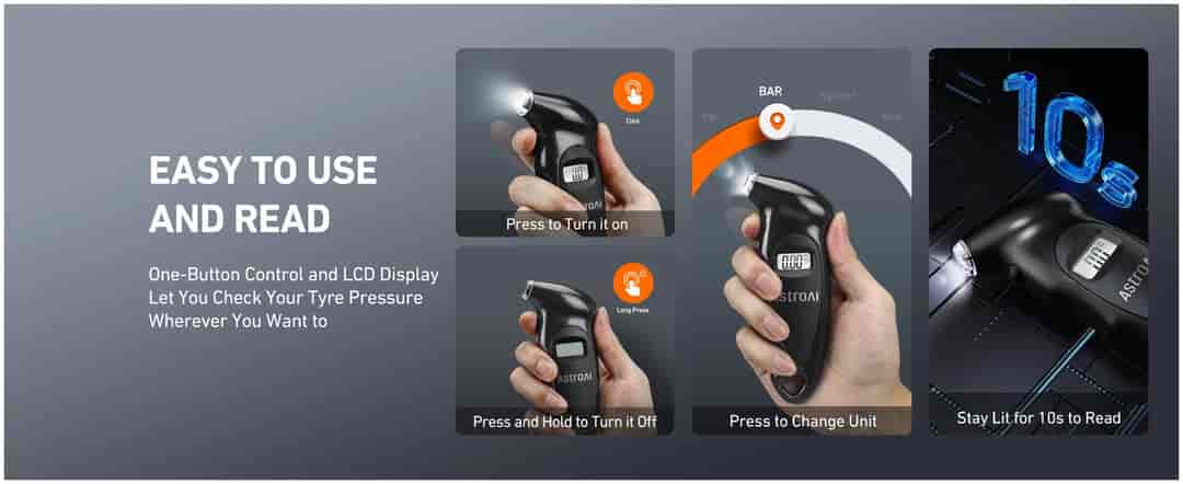 AstroAI 150 PSI Digital Tire Pressure Gauge with AAA Battery, Black