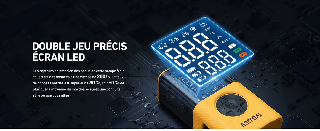 AstroAI Gonfleur Pneus Voiture, Compresseur à Air Portatif, Gonfleur Pneus Voiture Sans Fil compacte, avec Batterie Rechargeable pour Vélos, Motos, Boules