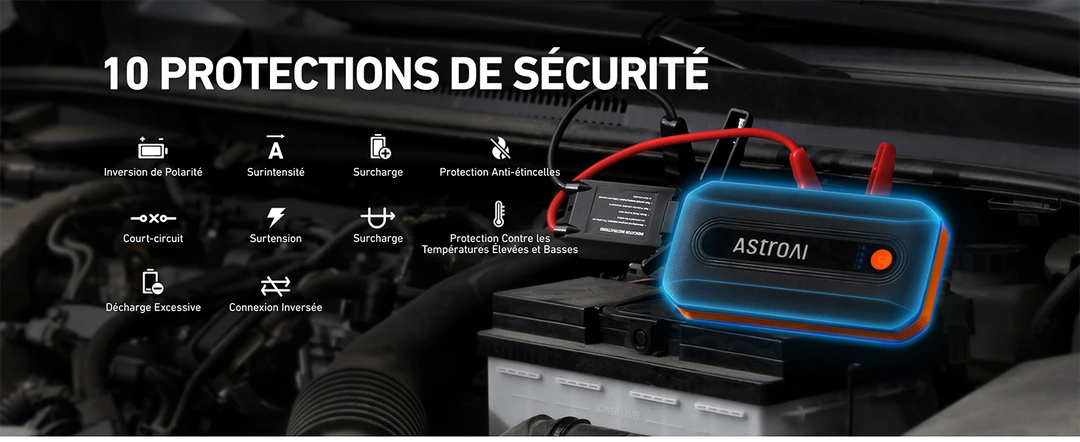 AstroAI B8 Booster Batterie Voiture, Démarreur Batterie Voiture Portable 12 V (pour 5,5 L Diesel ou 7,0 L Essence), avec Protection Intelligente et Lumière LED pour Moto, Orange