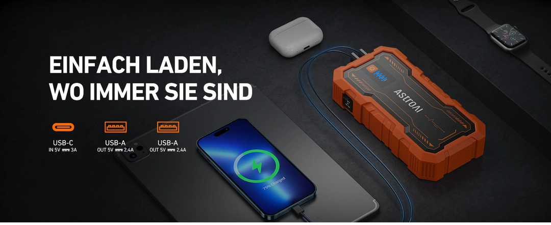AstroAI S8 Pro Starthilfe Powerbank, 3000A starthilfe für bis zu 9 L Benzin & 7 L Diesel, 12 V Tragbare starthilfe powerbank für pkw mit 3 Modi-Taschenlampe und Starthilfekabeln, Orange