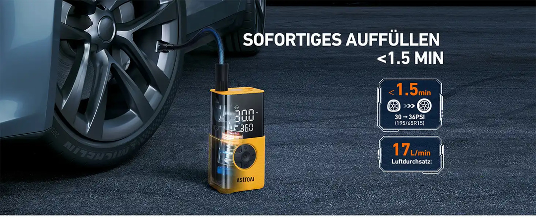 AstroAI Elektrische Luftpumpe Fahrrad Kabellose Fahrradpumpe Elektrisch mit alle Ventile,LED-Dual-Anzeig,LED Licht Mini Reifenpumpe für Fahrrad, E-Bike, Auto, Motorrad, Bälle