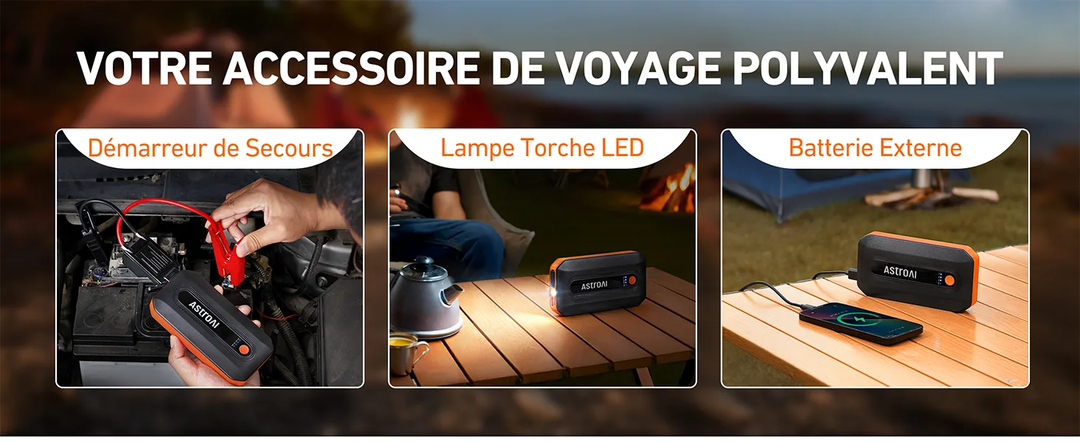 AstroAI B8 Booster Batterie Voiture, Démarreur Batterie Voiture Portable 12 V (pour 5,5 L Diesel ou 7,0 L Essence), avec Protection Intelligente et Lumière LED pour Moto, Orange