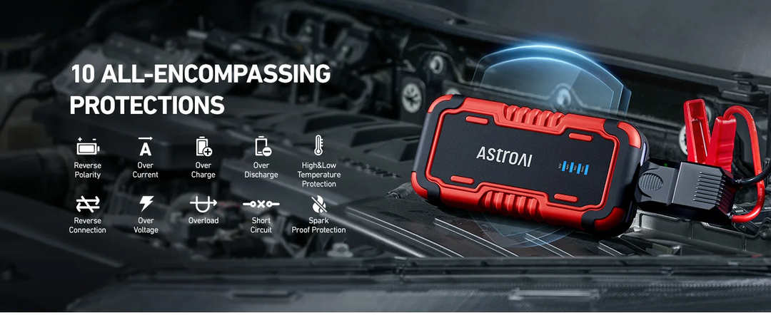 AstroAI Booster Batterie Voiture 8000A, Démarreur Batterie Voiture Portable 12 V, Compatible avec Les Moteurs Essence 10,0 L et Diesel 8,0 L, démarreur Portable 12 V, avec LED, Rouge