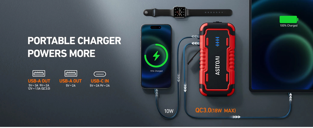 AstroAI Booster Batterie Voiture 8000A, Démarreur Batterie Voiture Portable 12 V, Compatible avec Les Moteurs Essence 10,0 L et Diesel 8,0 L, démarreur Portable 12 V, avec LED, Rouge