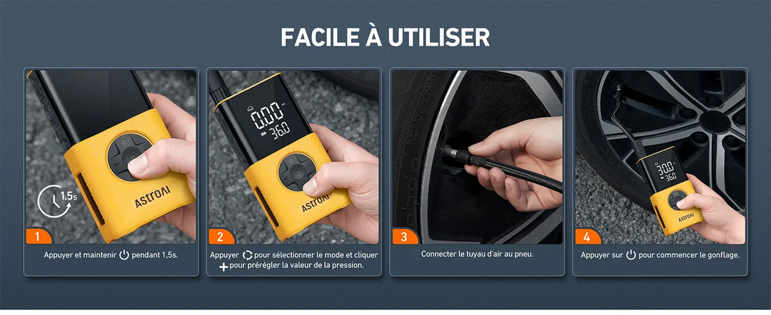 AstroAI Gonfleur Pneus Voiture, Compresseur à Air Portatif, Gonfleur Pneus Voiture Sans Fil compacte, avec Batterie Rechargeable pour Vélos, Motos, Boules