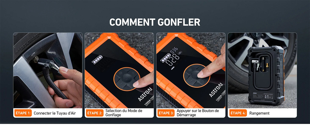 AstroAI S8 Air Démarreur de Batterie de Voiture à Air Comprimé avec Gonfleur de Pneus de Voiture, Démarreur de Voiture Portable 1500 A