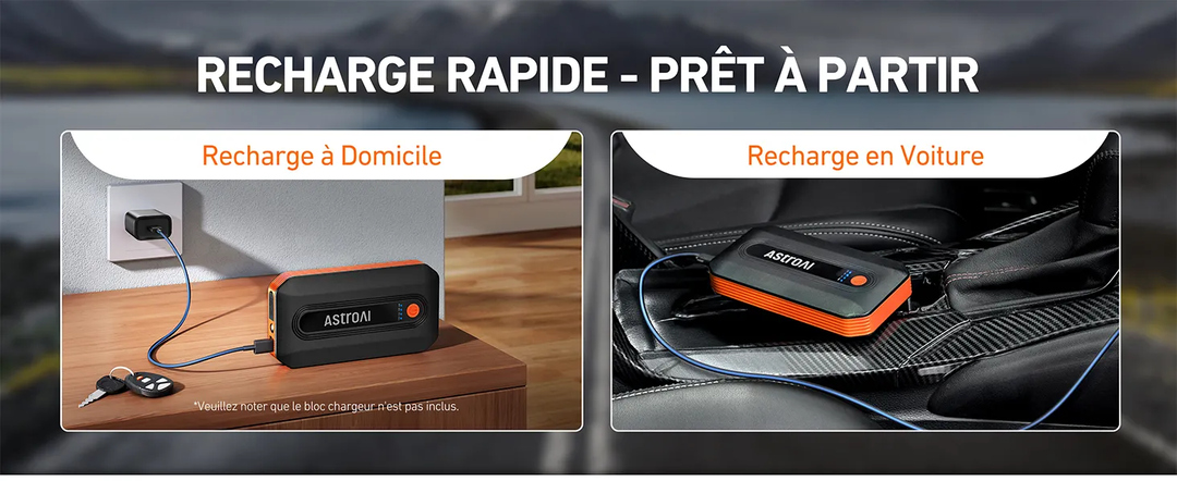 AstroAI B8 Booster Batterie Voiture, Démarreur Batterie Voiture Portable 12 V (pour 5,5 L Diesel ou 7,0 L Essence), avec Protection Intelligente et Lumière LED pour Moto, Orange