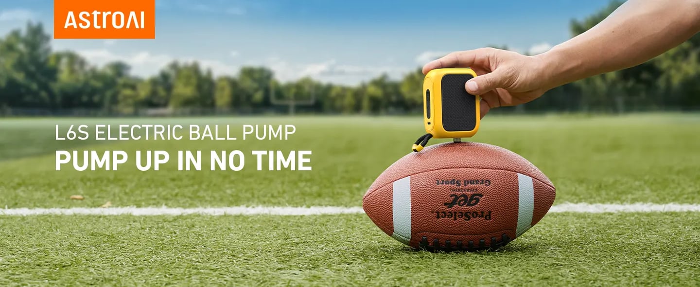 AstroAI Portable Electric Ball Pump - Ultra Fast Inflation, with Digital LCD Display, Preset Pressure with Ball Needle for Basketball, Soccer, and Sports Balls Yellow