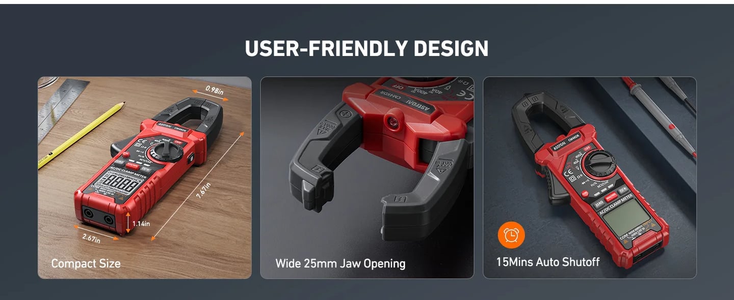 AstroAI Digital Clamp Meter Multimeter 4000 Counts Auto-ranging Amp Tester Measuring AC/DC Voltage & Current, Resistance, Capacitance, Frequency, Continuity, Live Wire Test, NCV Detection, Black