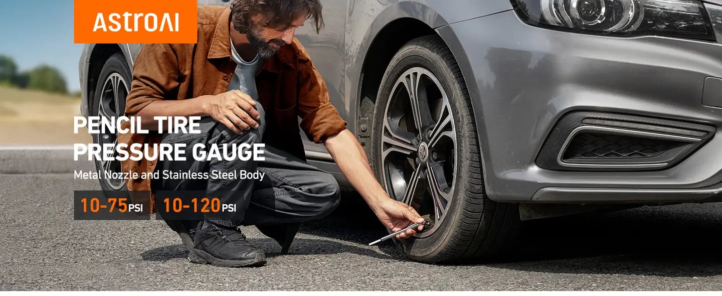 AstroAI Pencil Tire Pressure Gauge 2 Pack (10-75PSI,120PSI ±2% Span)