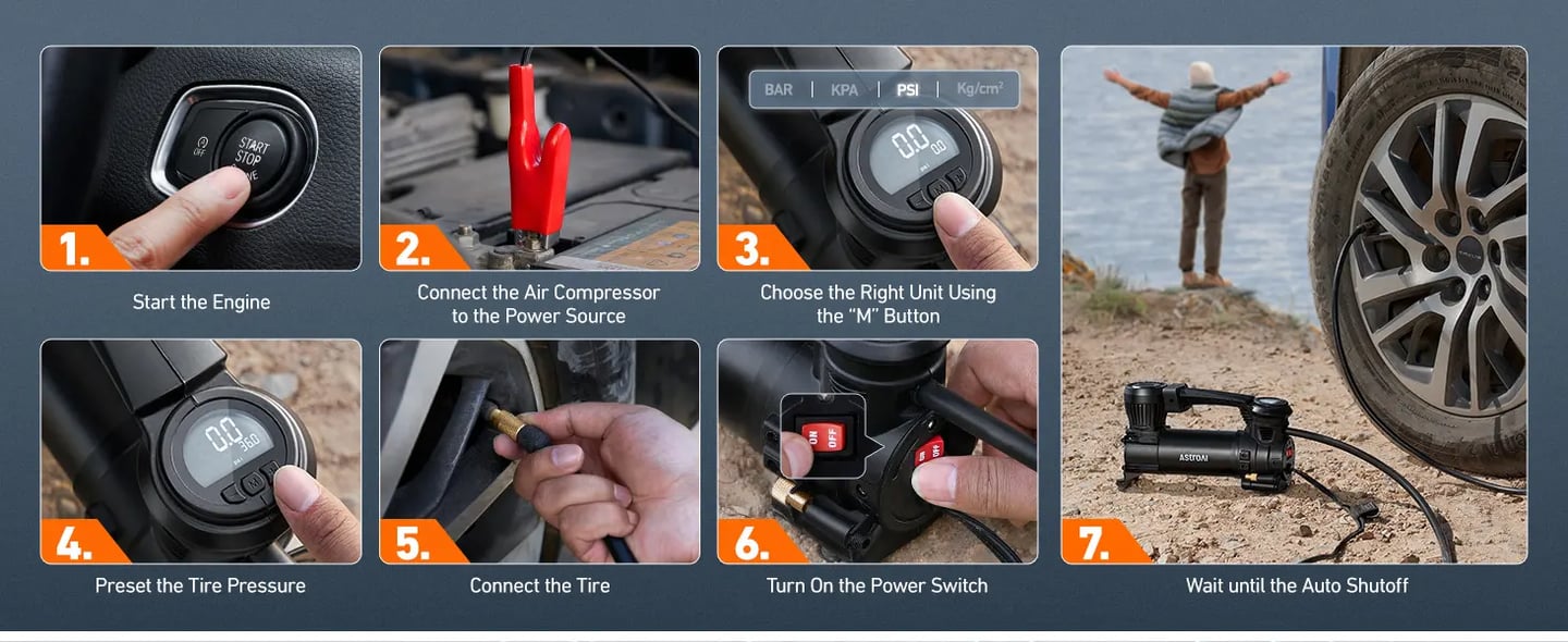 AstroAI T4 Truck Air Compressor with Auto Shutoff, Alligator Clips, LED Light for Off-Road, Pickup, SUV, RV (Up to 33 Inch Tires)