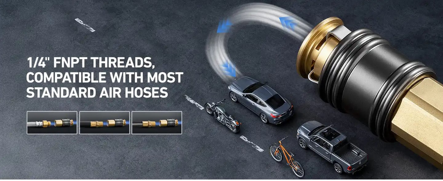 AstroAI C1 Upgraded Anti-Leak Air Chuck, 1/4 Inch FNPT Closed Flow Brass Tire Chuck, Quick Connector Lock Air Chucks for Tire Inflator Gauge and Air Compressor