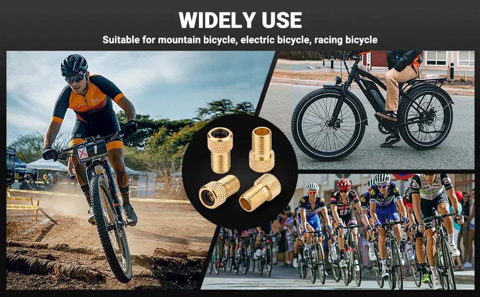 AstroAI Brass Presta Valve Adapter, Convert Presta to Schrader Valve Adaptor for Bikes, Inflate Tire by Standard Pump or Air Compressor (4 Pack)