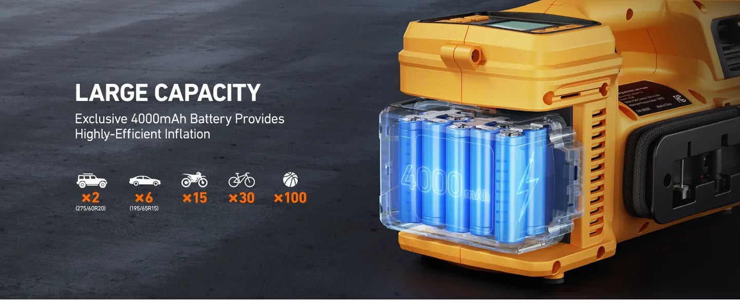 AstroAI TC4 Portable Air Compressor Tire Inflator, 470W Cordless Air Compressor for Truck Tires with 4000mAh Battery,150PSI Heavy Duty Air Pump Digital Display for Car, RVs, SUV, Offroad Vehicle