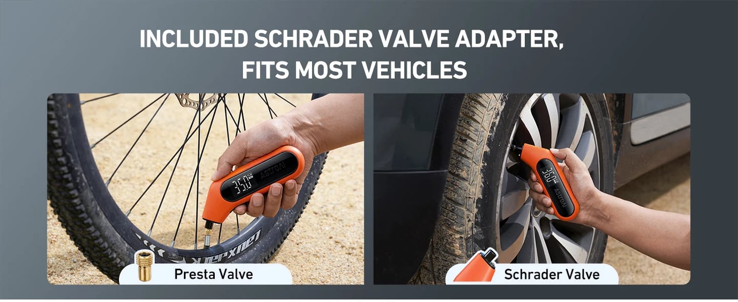 AstroAI Digital Tire Pressure Gauge with Backlight, Flashlight, Presta Valve Adapter, and AAA Batteries, Compatible with Schrader Valves, 300PSI, Orange