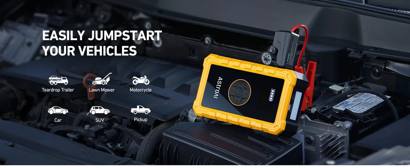 AstroAI S8AIR Jump Starter with Air Compressor, 3000A Car Battery Jumper Starter Portable (6.0 Gas/3.0L Diesel) with 150PSI Cordless Auto-Shutoff Tire Inflator (Yellow)