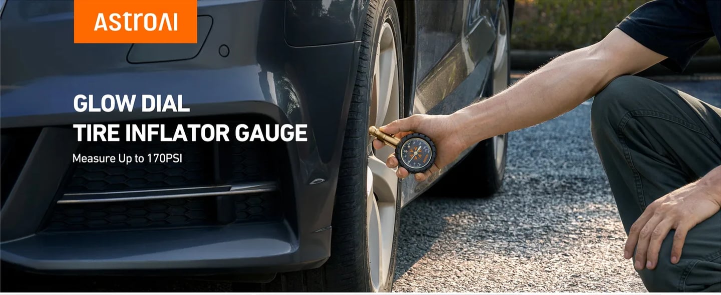 AstroAI Tire Pressure Gauge with Large 2" Easy Read Glow Dial for Bike, Car, SUV, Truck & Motorcycle, 170 PSI