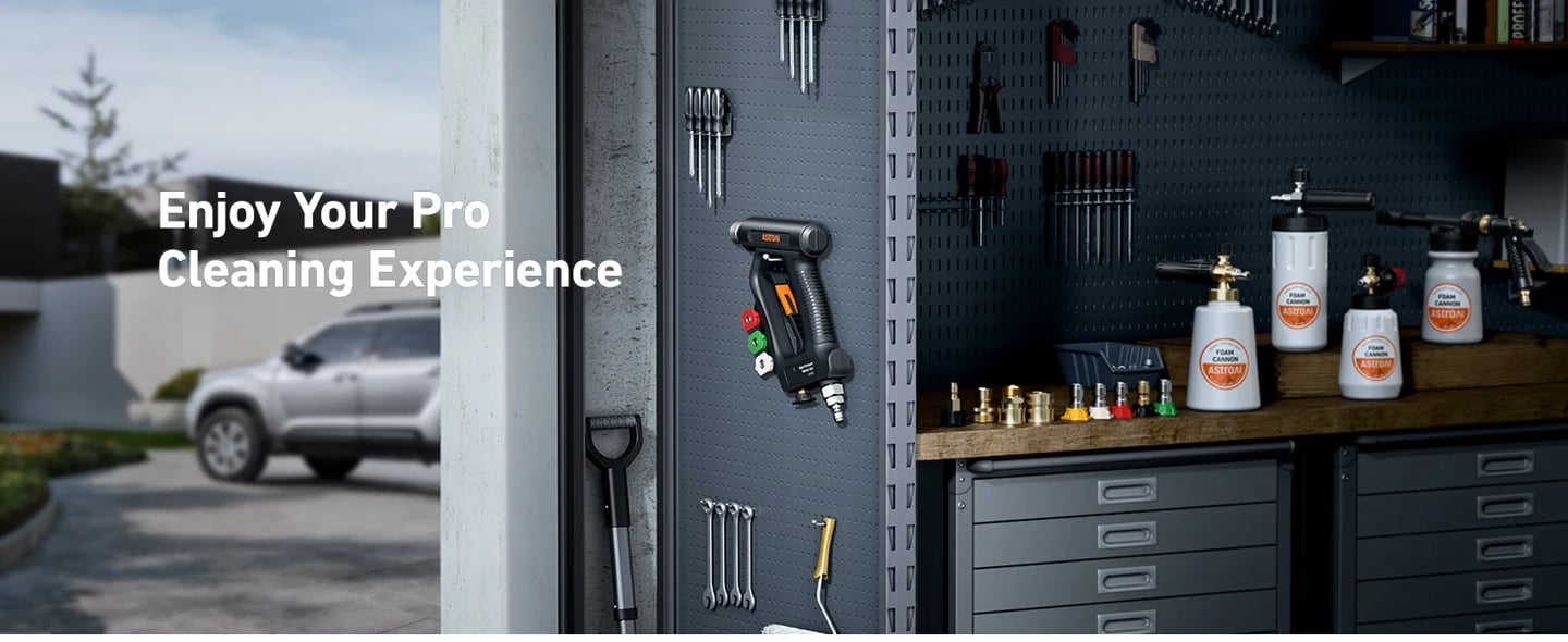 AstroAI Short Pressure Washer Gun with Swivel High Pressure Washer with 4 Nozzles and 3/8” Swivel Quick Connector - 4060PSI Max and Compatible, Black