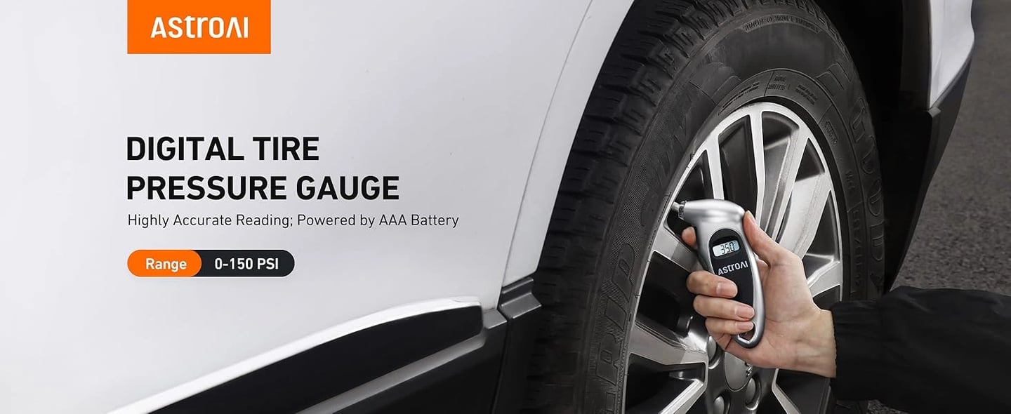 AstroAI Digital Tire Pressure Gauge, Backlit LCD and Non-Slip Grip, 4 Settings Stocking Stuffers for Car/Truck/Bicycle, 150 PSI, Includes AAA Batteries, Silver