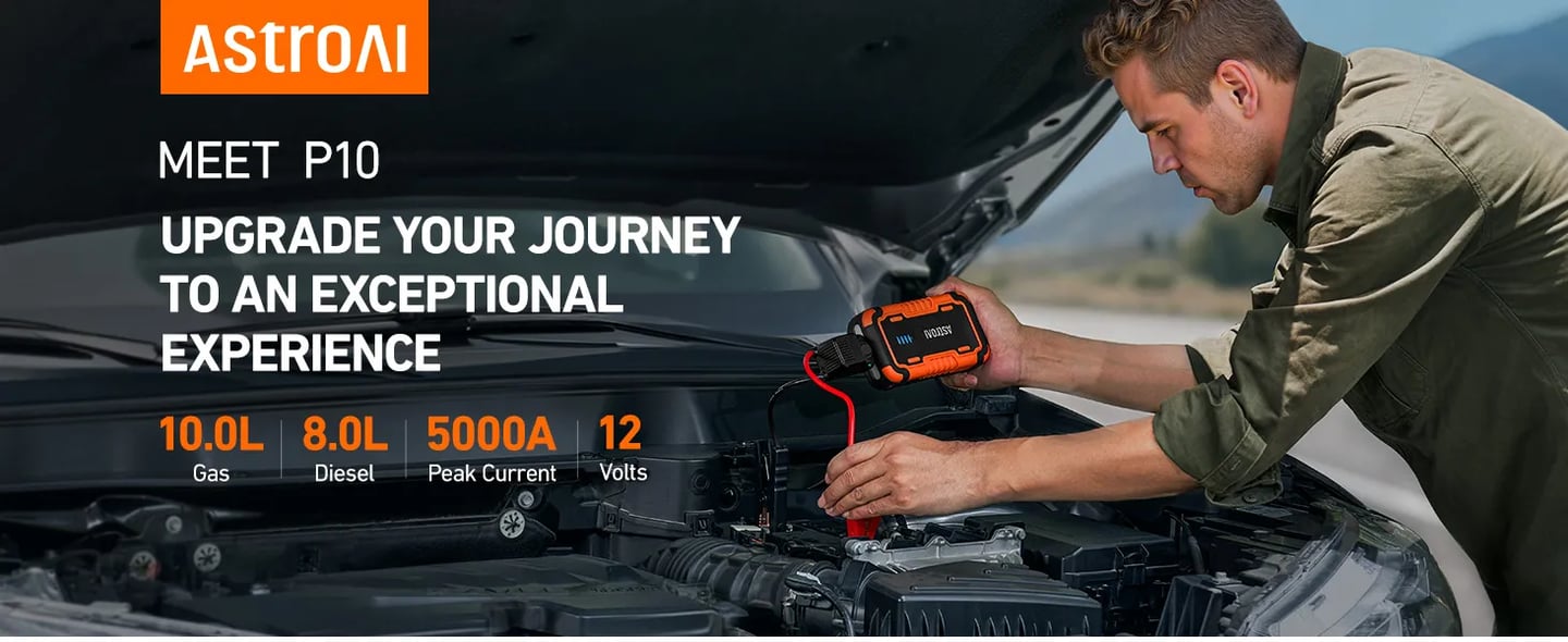 AstroAI P10 Car Battery Jump Starter, 5000A Portable Jump Starter Battery Pack for Up to 10L Gas & 8L Diesel Engines, 12V Lithium Jump Box