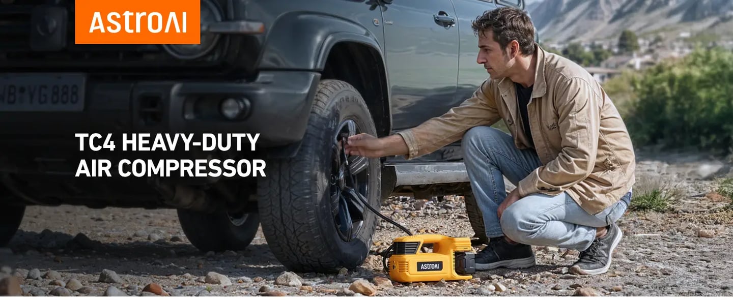 AstroAI TC4 Portable Air Compressor Tire Inflator, 470W Cordless Air Compressor for Truck Tires with 4000mAh Battery,150PSI Heavy Duty Air Pump Digital Display for Car, RVs, SUV, Offroad Vehicle
