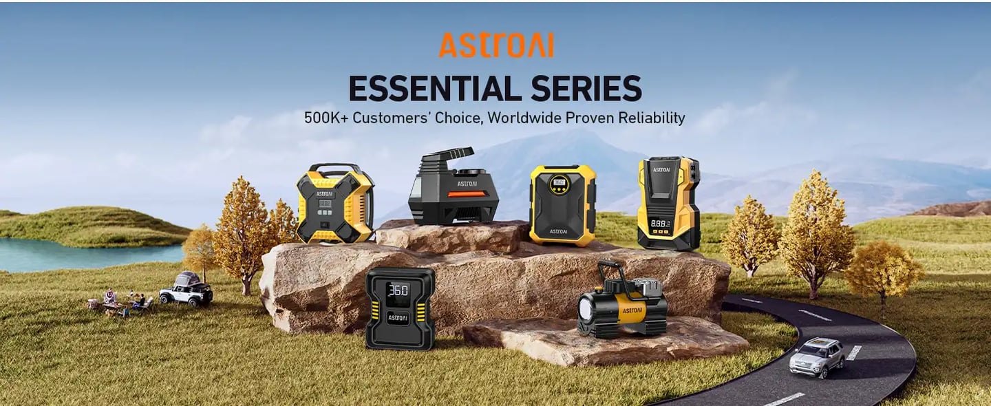 AstroAI Onboard Air Compressor for Car Tires with Digital Pressure Gauge, Emergency LED Light, 100 PSI, Red