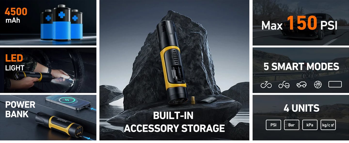 AstroAI 150 PSI , 4500mAh Battery, Cordless Tyre Inflator