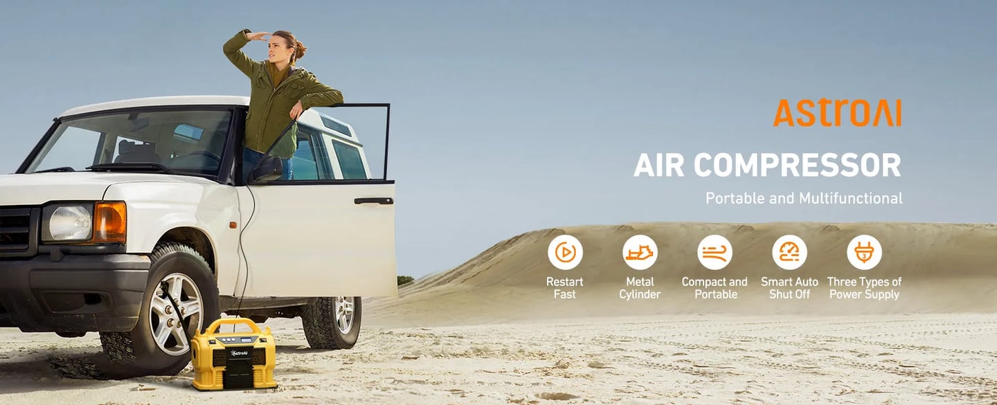 AstroAI 160PSI Cordless/Corded Tire Pump with 3 Power Supply (DC/AC/Battery) Without Battery Yellow