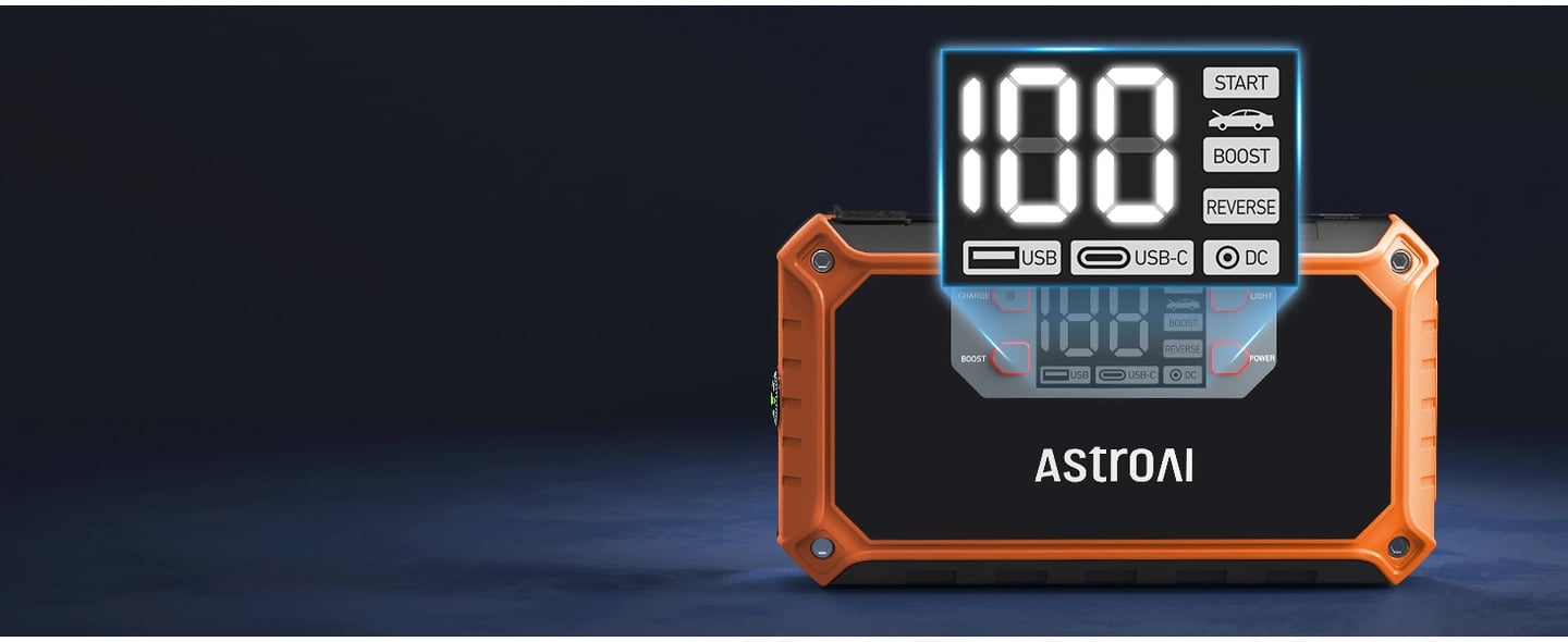 AstroAI 8-in-1 Portable Car Jump Starter with LED Screen, Quick Charge, Power Bank and Cigarette Adapter, Jumper Cable for Up to 7.0L Gas & 4.0L Diesel, 2000A, 12V