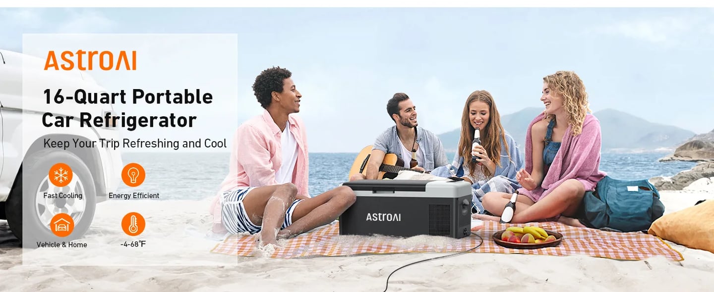 AstroAI 12 Volt Car Refrigerator (-4℉~68℉, 15L/16 Quart) with 12/24V DC & 110V AC for Car, RV, Truck, Van, Boat